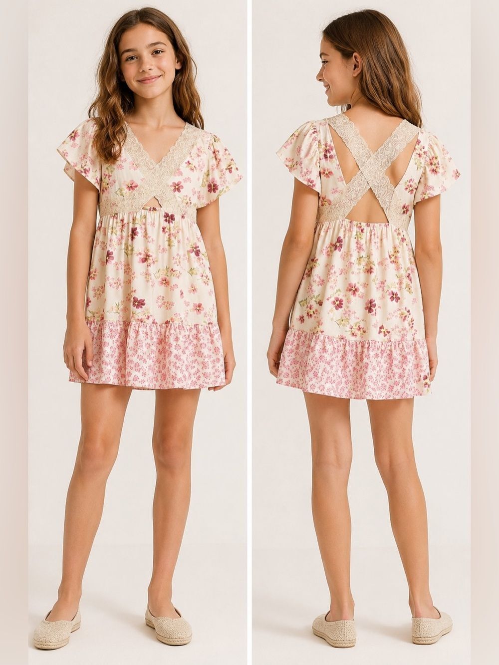 Rare ZARA Kids Floral Lace Ruffle Dress Size 11-12